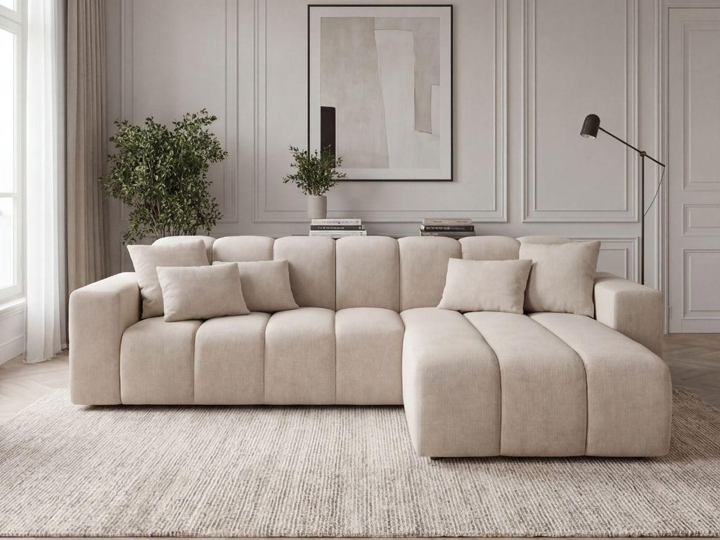 GrainGold Ecksofa L-Form Rechts Nork - Moderne Ecksofa, Wohnzimmer Ecksofa - Eckcouch Beige (Komodo 11)