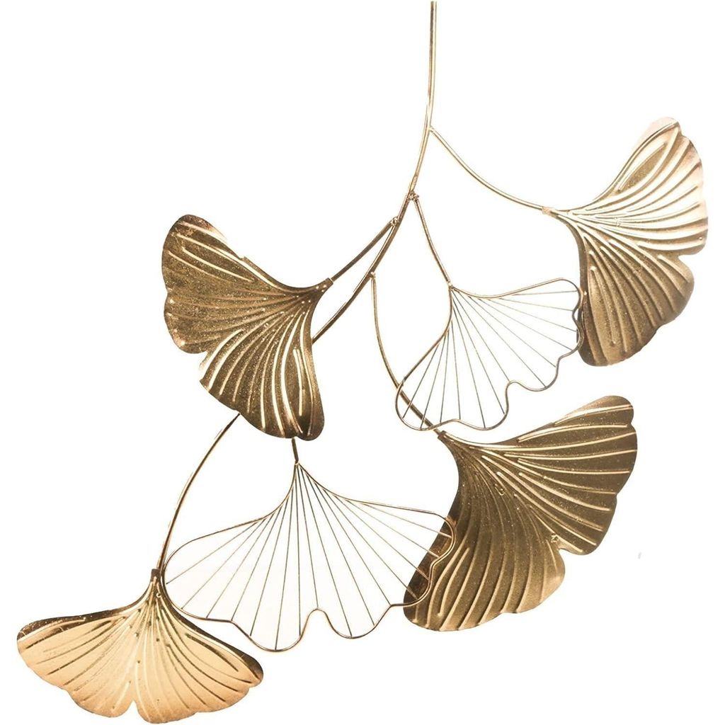 Wanddekoration Ginkgo Blätter gold aus Metall85 cm