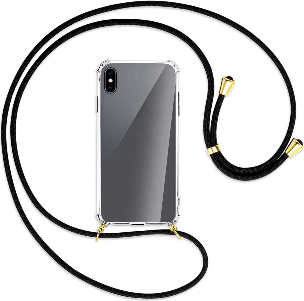 Handykette Backcover-Schutzhülle mit Band (Metall goldfarben) für Apple iPhone XS Max - schwarz