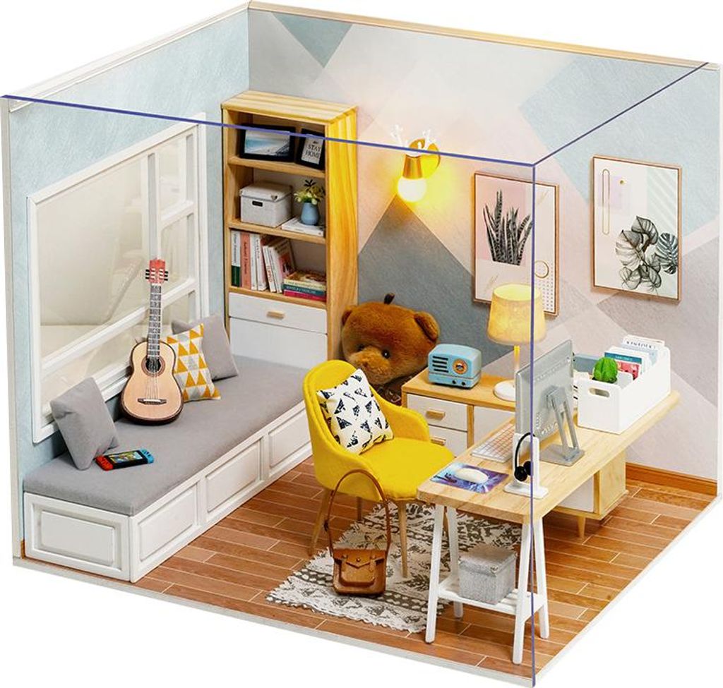 DIY Dollhouse Kit Assembly Holzminiaturforschung mit Möbeln für Kinder Freunde