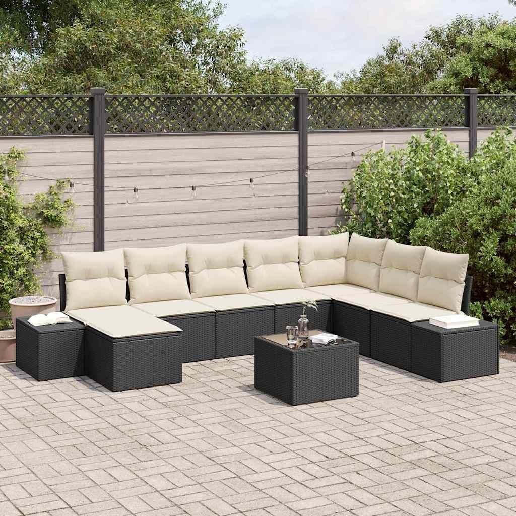 Maison Exclusive - Garten-Sofa-Set mit Kissen 8 pcs Schwarz und Creme Poly-Rattan