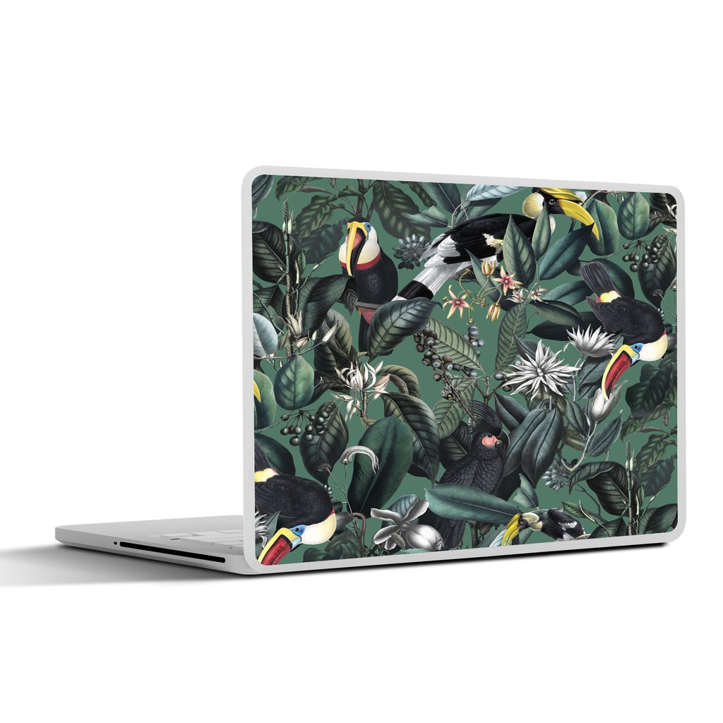 MuchoWow Laptop Aufkleber Sticker Cover Blumen - Vogel - Collage 25x18 cm - Laptop-Deko