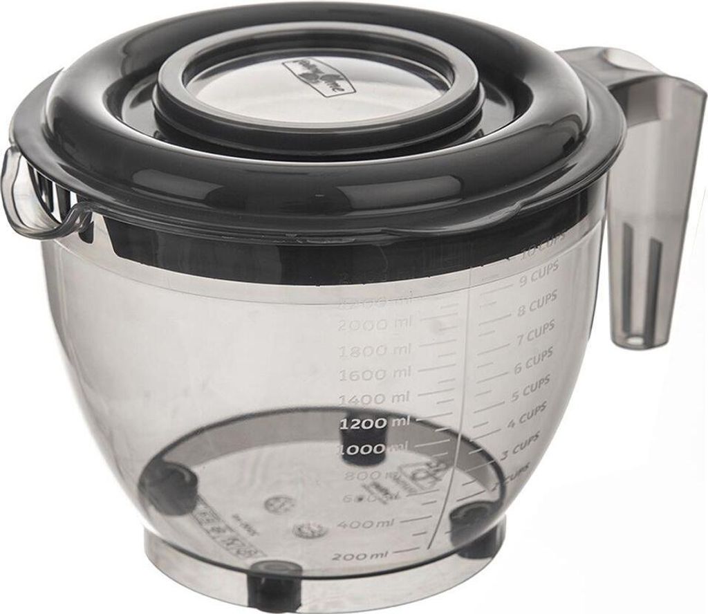 A clear studio shot of a kitchen mixing bowl with a lid.