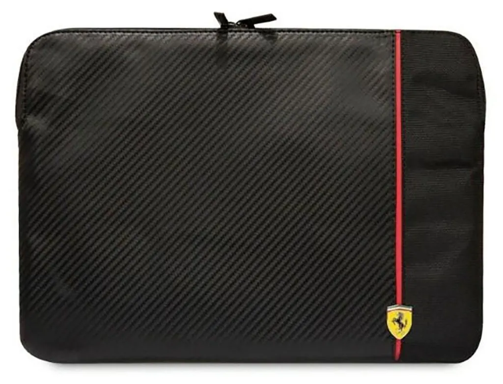 Pochette de Protection 14" Ferrari Noir Look Carbone et Toucher Doux
