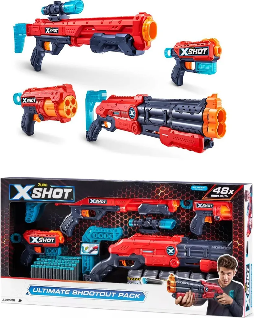 Blaster X-Shot Excel pack de 4 armes de tir rapide haute précision