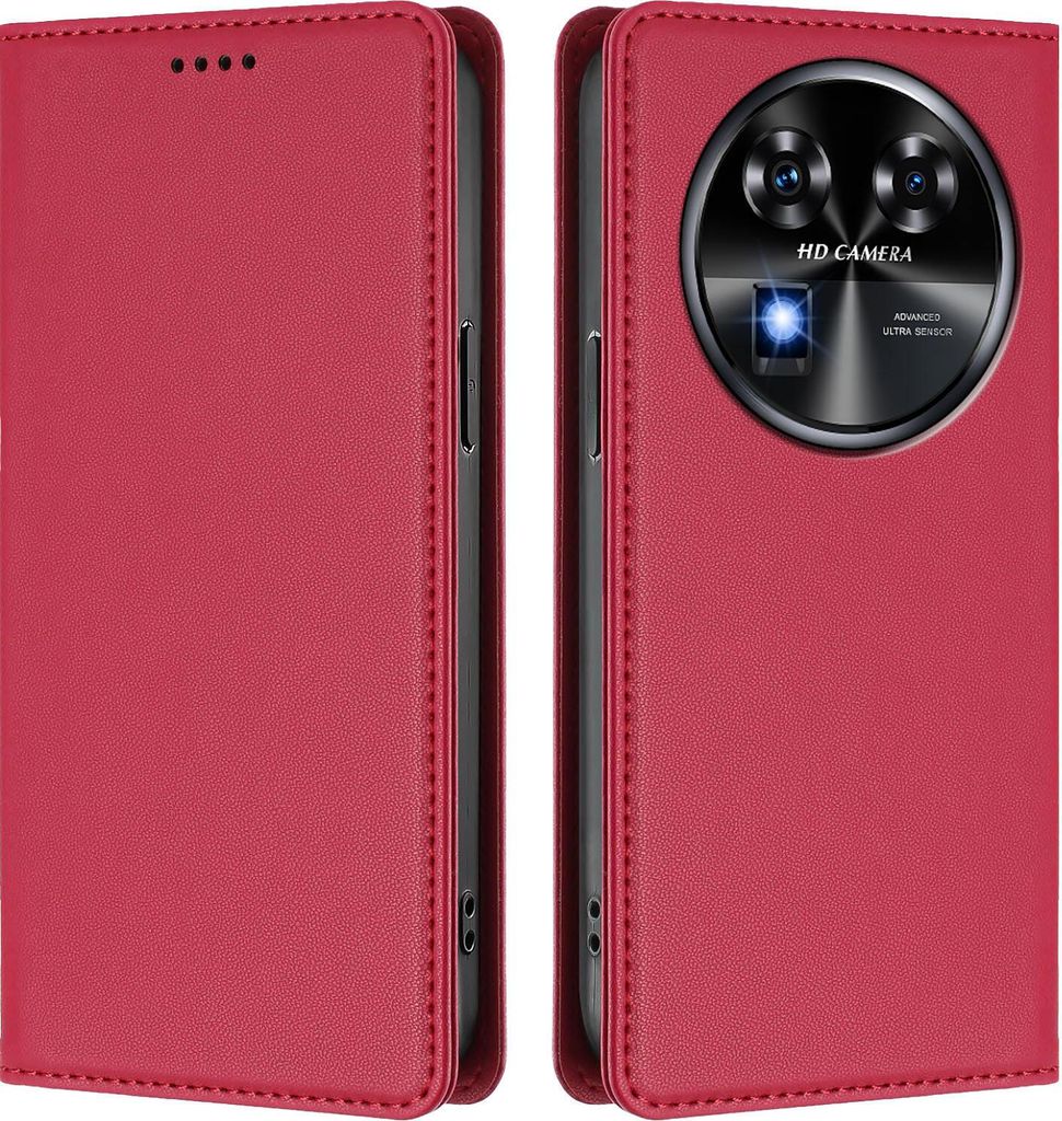 Handyhülle für Oukitel C37, Kunstleder Klapphülle Stoßfeste Magnetische Hülle mit Ständer Rot