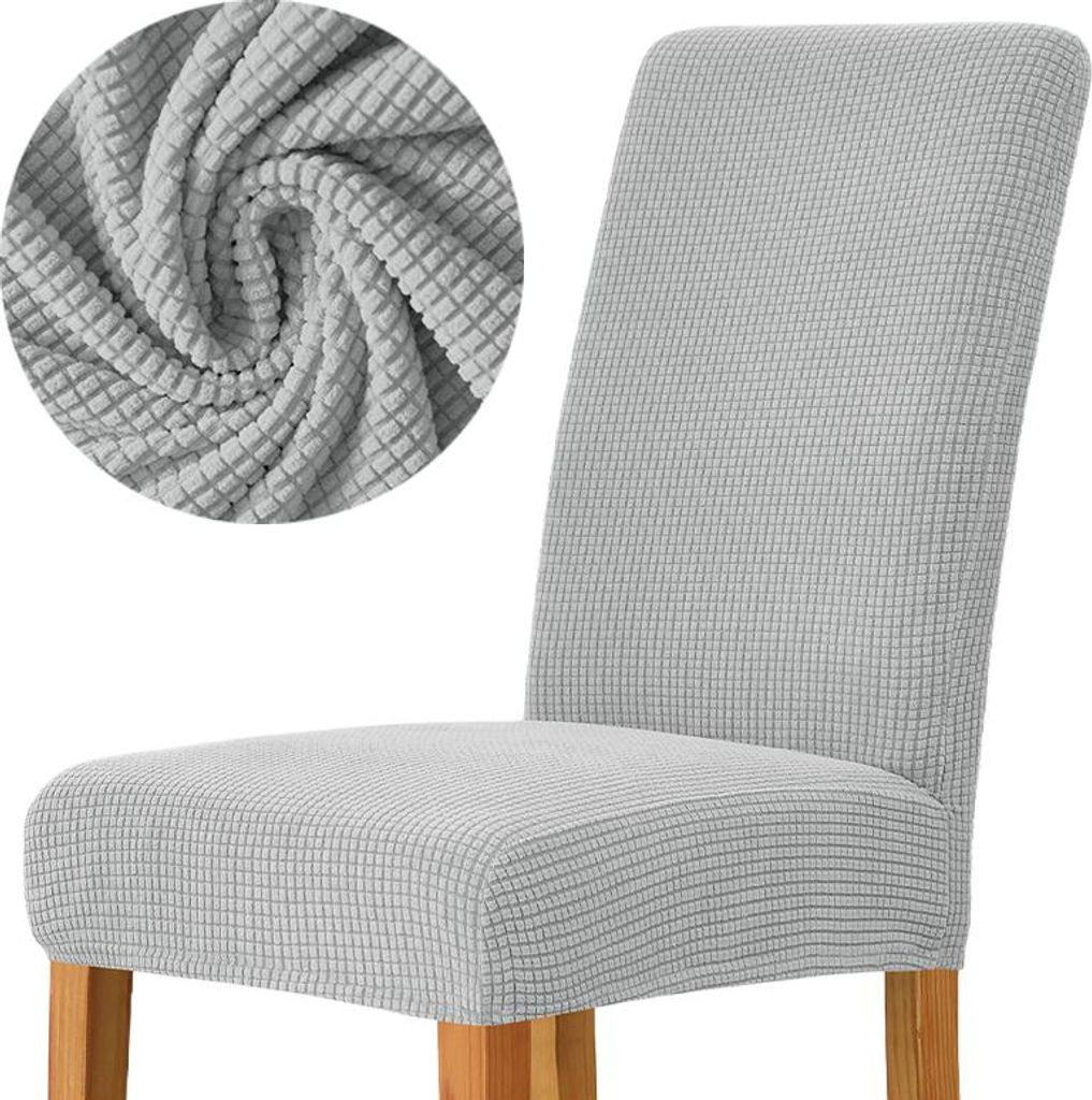 MEBLE ODNOWA, Stuhlhusse, Stuhlbezug, Standardgröße, Jacquard, Hellgrau, Karostruktur, elastisch, Stuhlbezüge, Stuhlhussen, maschinenwaschbar