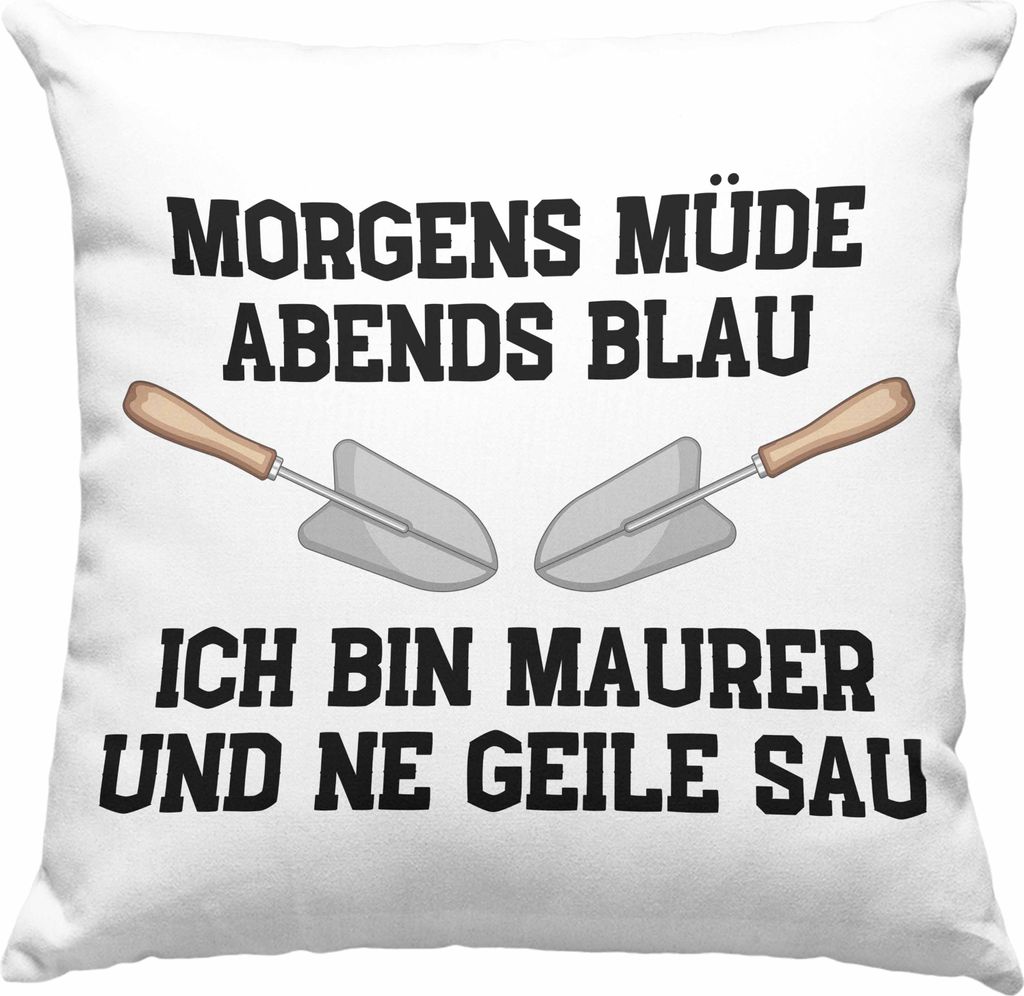 Trendation - Maurer Deko-Kissen mit Füllung 40x40 Geschenk Mit Spruch Maurer Geschenkidee Lustig Männer Deko-Kissen mit Füllung 40x40 (Grau)