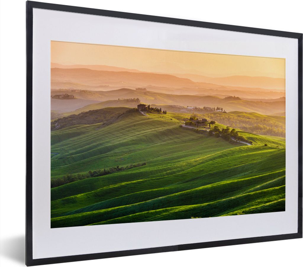 MuchoWow MuchoWow Gerahmtes Poster Toskana - Landschaft - Hügel 40x30 cm - Poster mit zchwarzem Bilderrahmen - Bilderrahmen - Poster im Rahmen