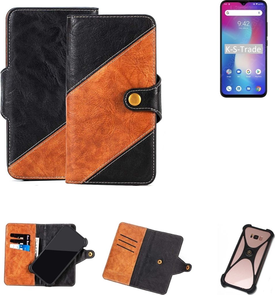 K-S-Trade Handyhülle Schutzhülle Bookstyle Case Wallet-Case kompatibel mit UMIDIGI Power Handy Cover Bumper Klapphülle schwarz hellbraun 1x