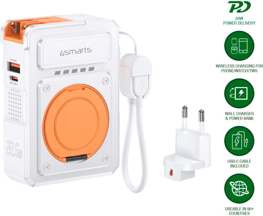 4smarts 6in1 Hybrid Charger, Wireless Powerbank White