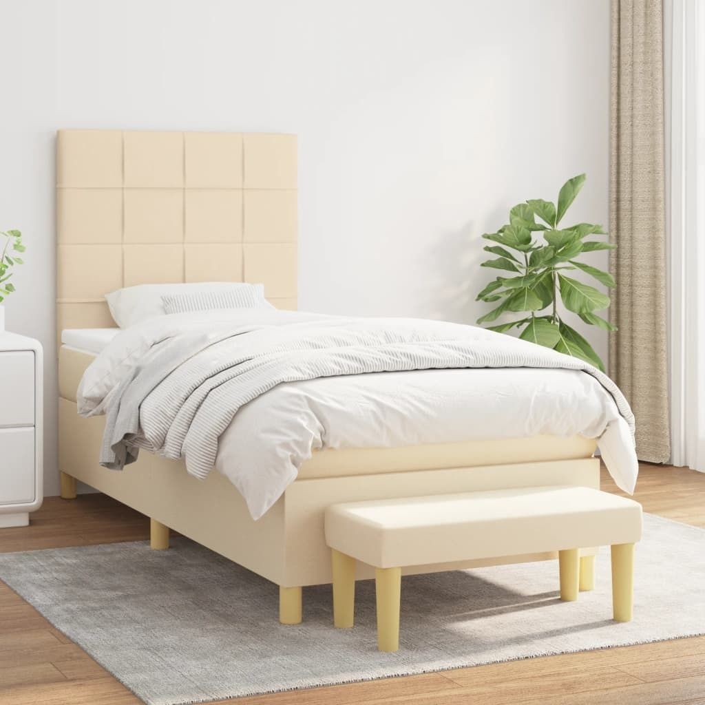 Möbel Boxspringbett mit Matratze Creme 100x200 cm Stoff - Klassische Betten 3137138