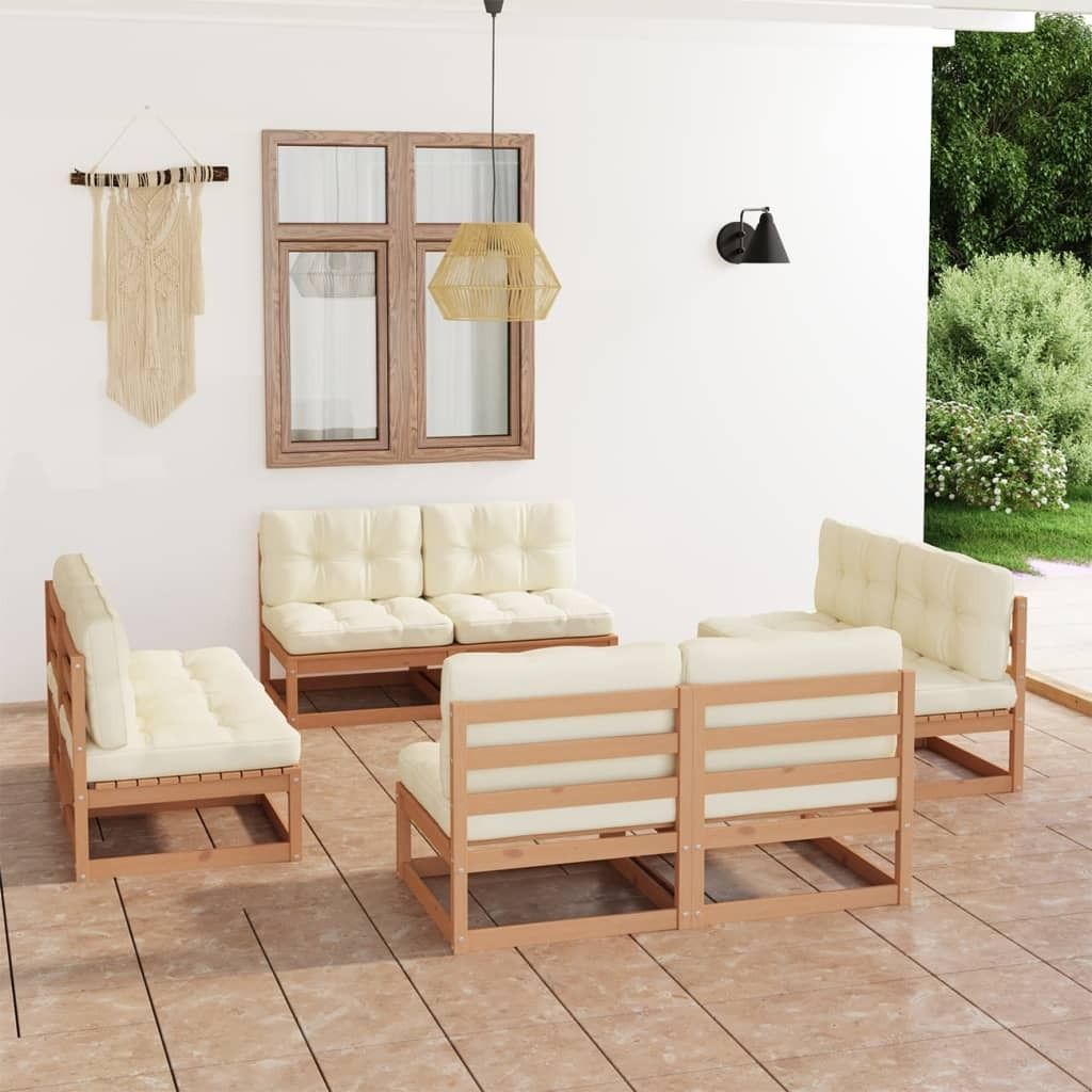 Ankonbej 8-tlg. Garten-Lounge-Set mit Kissen Kiefer Massivholz