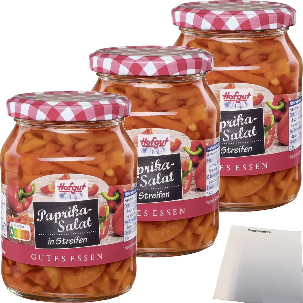 Hofgut Paprikasalat Streifen 3er Pack (3x370ml Glas) + usy Block