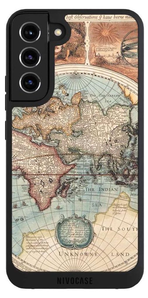 NIVOCASE Handyhülle für Samsung Galaxy S22+ Hülle NIVOpure Case Schwarz Landkarte Vintage Weltkarte
