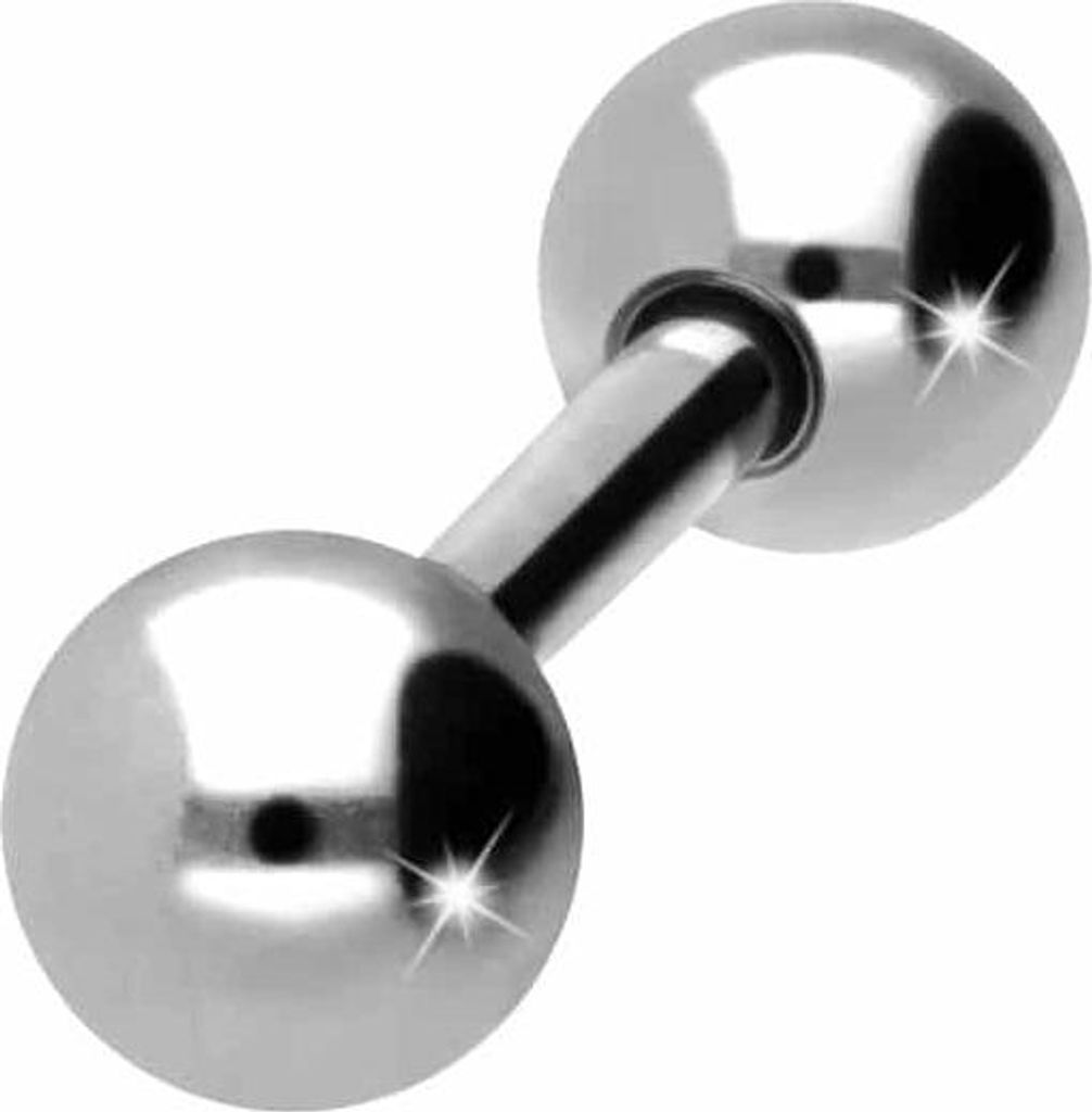 Zungenpiercing, Intim-Piercing Titan Barbell WeißGold Stablänge: 6mm + Stabstärke: 1,6mm + Kugelgröße: 5mm