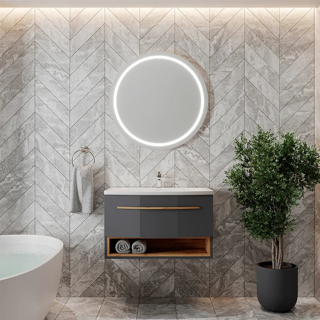 Ensemble meuble de bain anthracite Vicco Stelantis pour rangement optimisé
