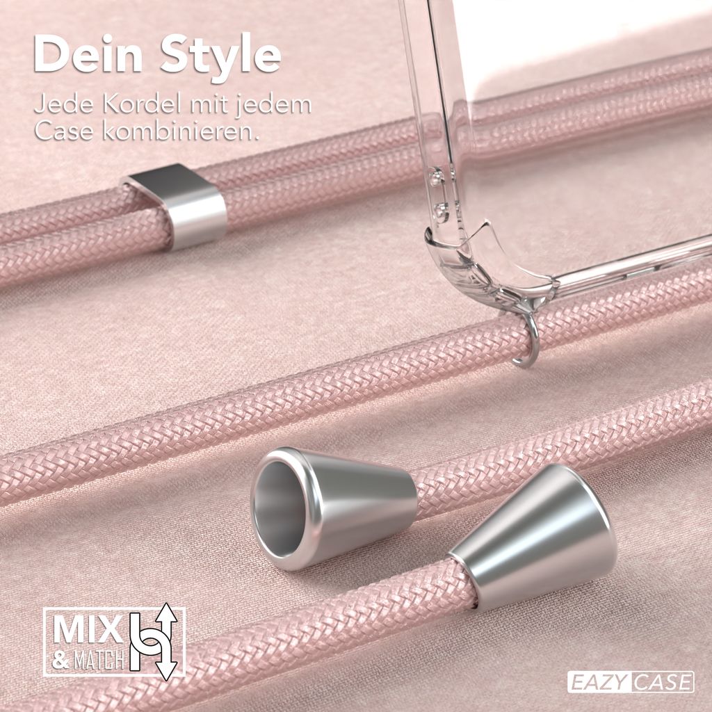 EAZY CASE Handykette kompatibel mit Huawei Y7 2019 / Y7 Prime 2019, Handyhülle mit Umhängeband, Handykordel, Schutzhülle Clear, Band in Rosa