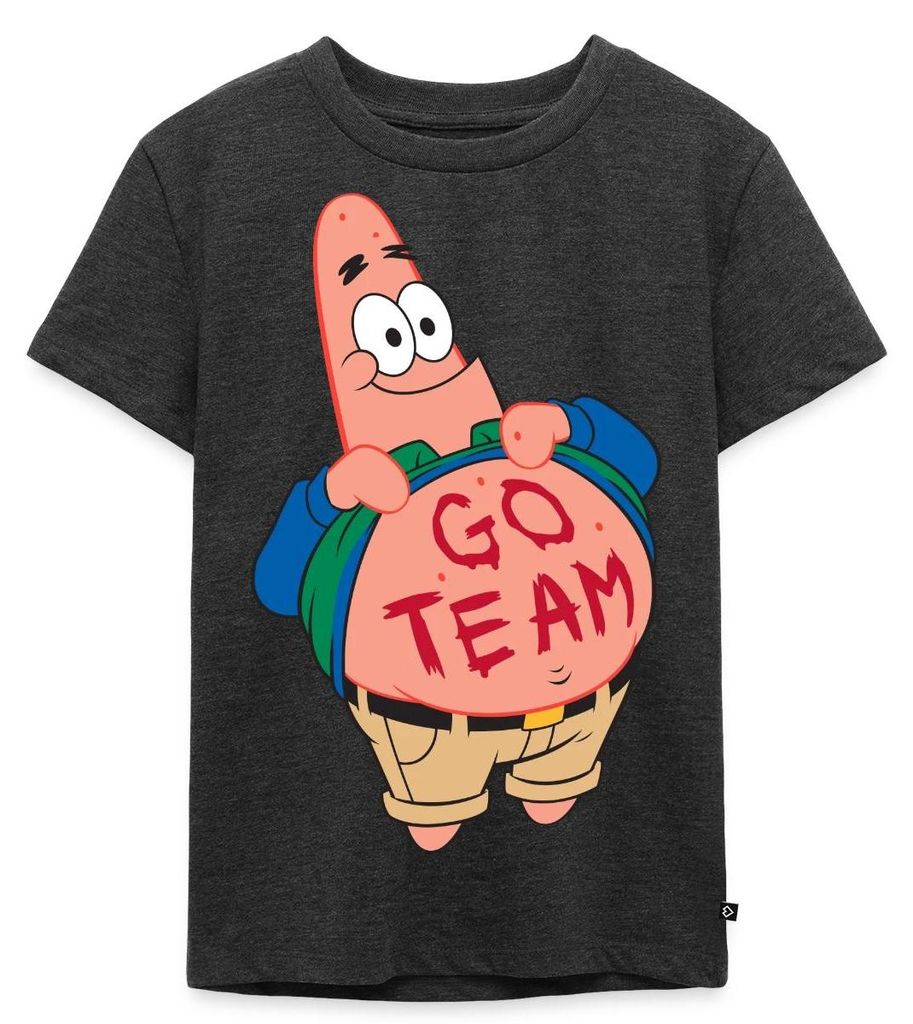 Spreadshirt Spongebob Schwammkopf Patrick Star Go Team Design Kinder Premium T-Shirt, 110/116 (4 Jahre), Anthrazit meliert