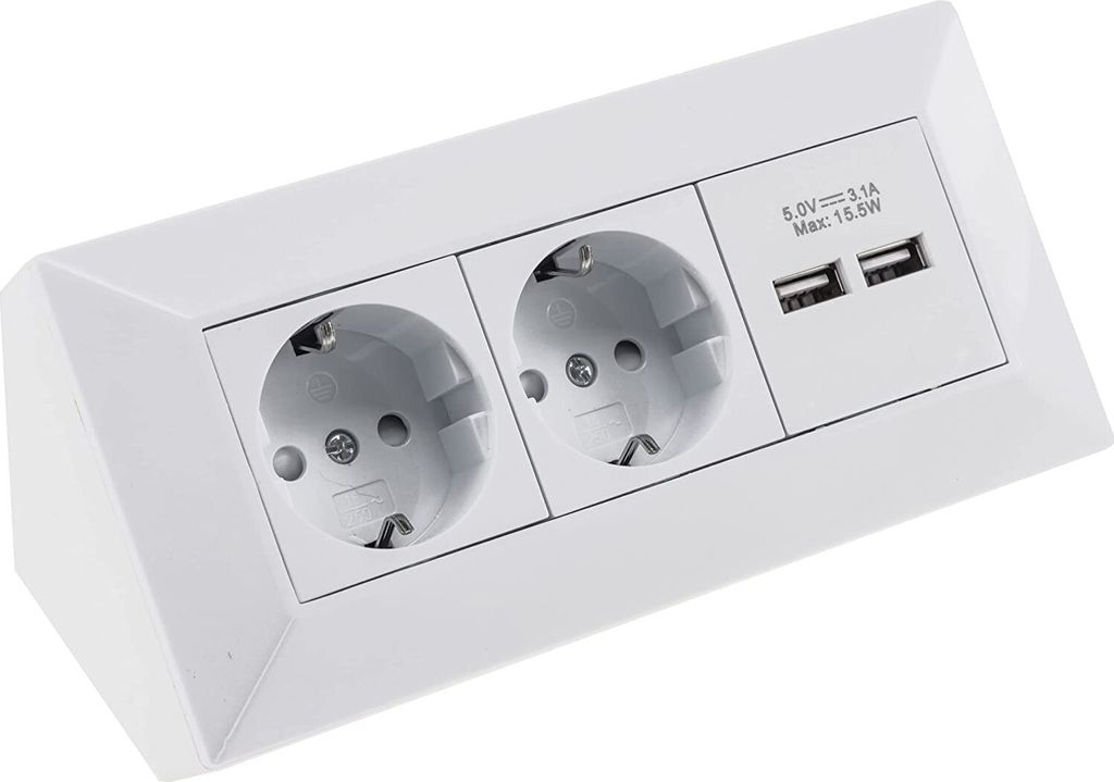 Gniazdo narożne blokowe, 2-krotne, USB-A, 3.1A, białe Zdjęcie produktu 