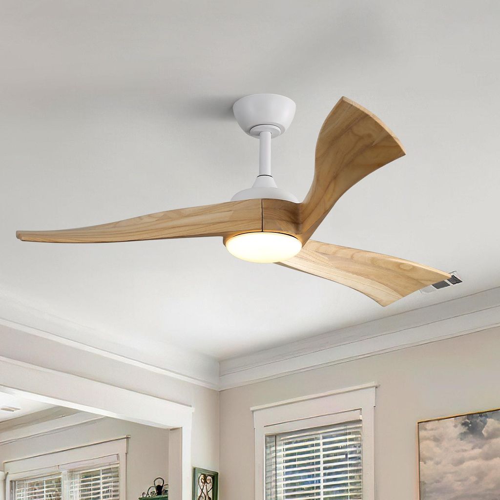 Sofucor Deckenventilator, DC, 132cm, Holzflügel, mit 18W LED-Leuchten, Weiß-Naturholz