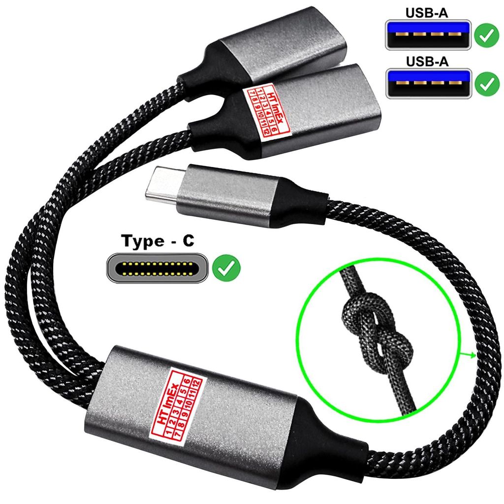 USB-C stecker auf USB-A Doppelbuchse Verteilerkabel adapter kabel für Samsung Galaxy S24 Ultra, S23, S22+, S25, S25+