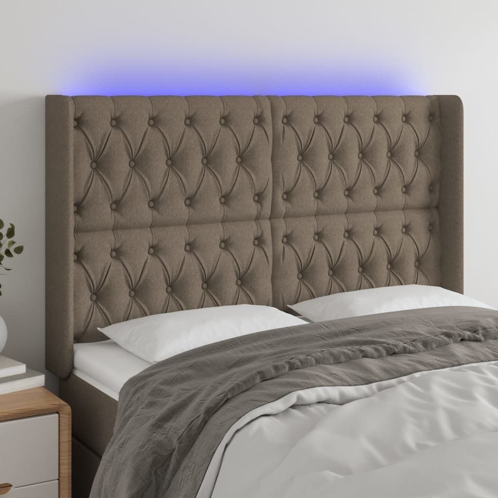 (Robust Möbel)LED Kopfteil - modernes Design - fürs Schlafzimmer - Taupe 147x16x118/128cm Stoff NEU432838 - Kopfteile
