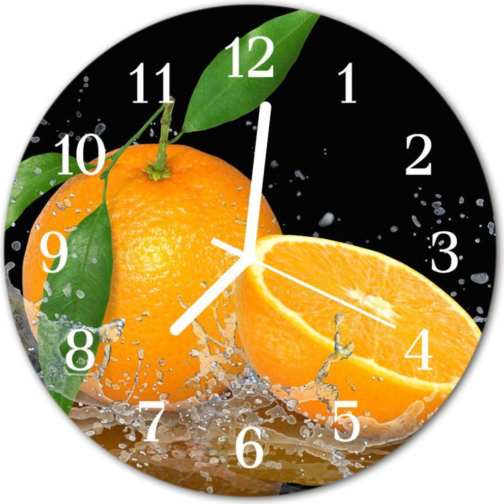 Glasuhr Wanduhr Küchenuhr Echt-Glas 30fi cm Orangen orange