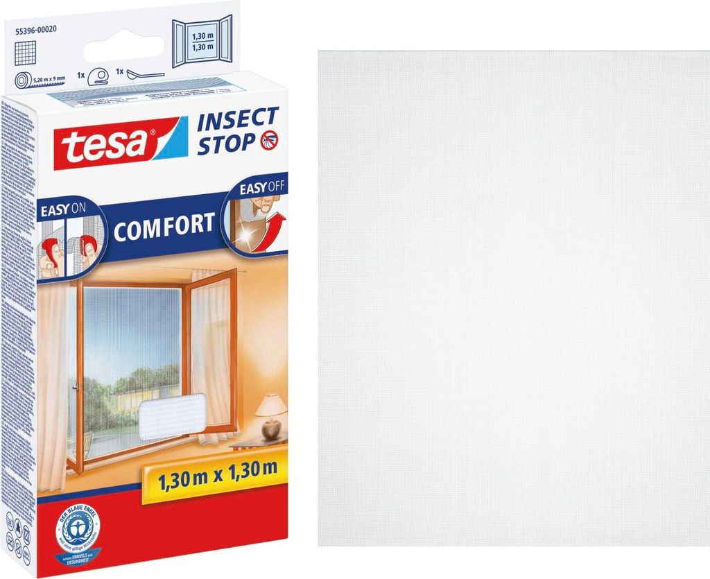 tesa Fliegengitter Comfort Insektenschutz Fenster ohne Bohren grau 1,3 x 1,3 m