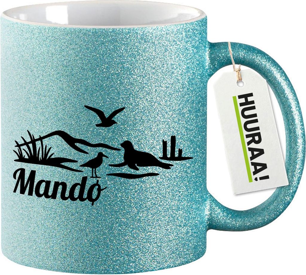 Huuraa Glitzertasse Mandø Dänemark 330ml Blau Keramik Kaffeebecher Geschenkidee