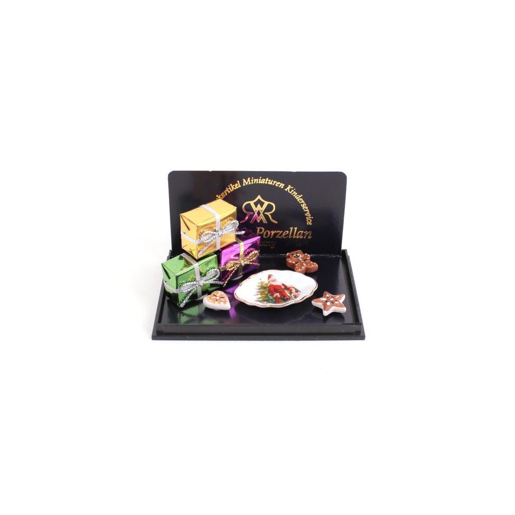 Weihnachtsfreude Miniatur mit Geschenken, Teller und Gebäck