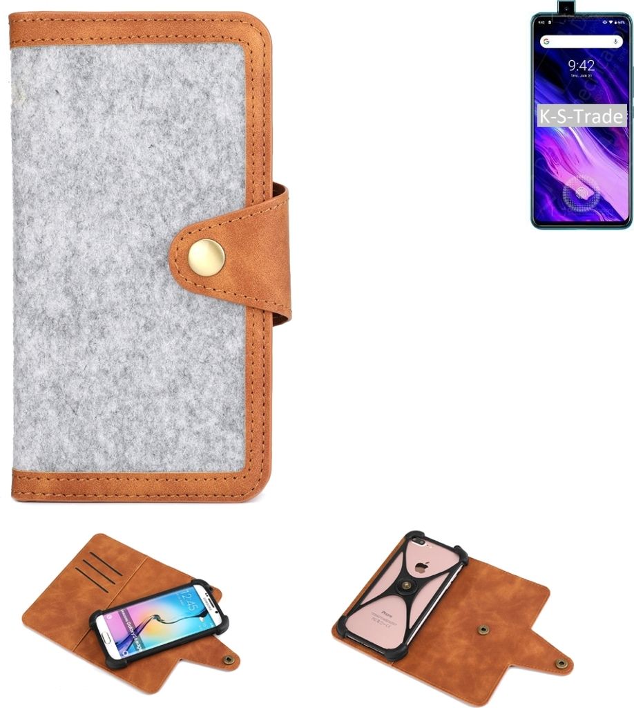 K-S-Trade Handyhülle kompatibel mit UMIDIGI S5 Pro Schutzhülle Filz-Hülle Kunst-Leder hellgrau braun (1x)