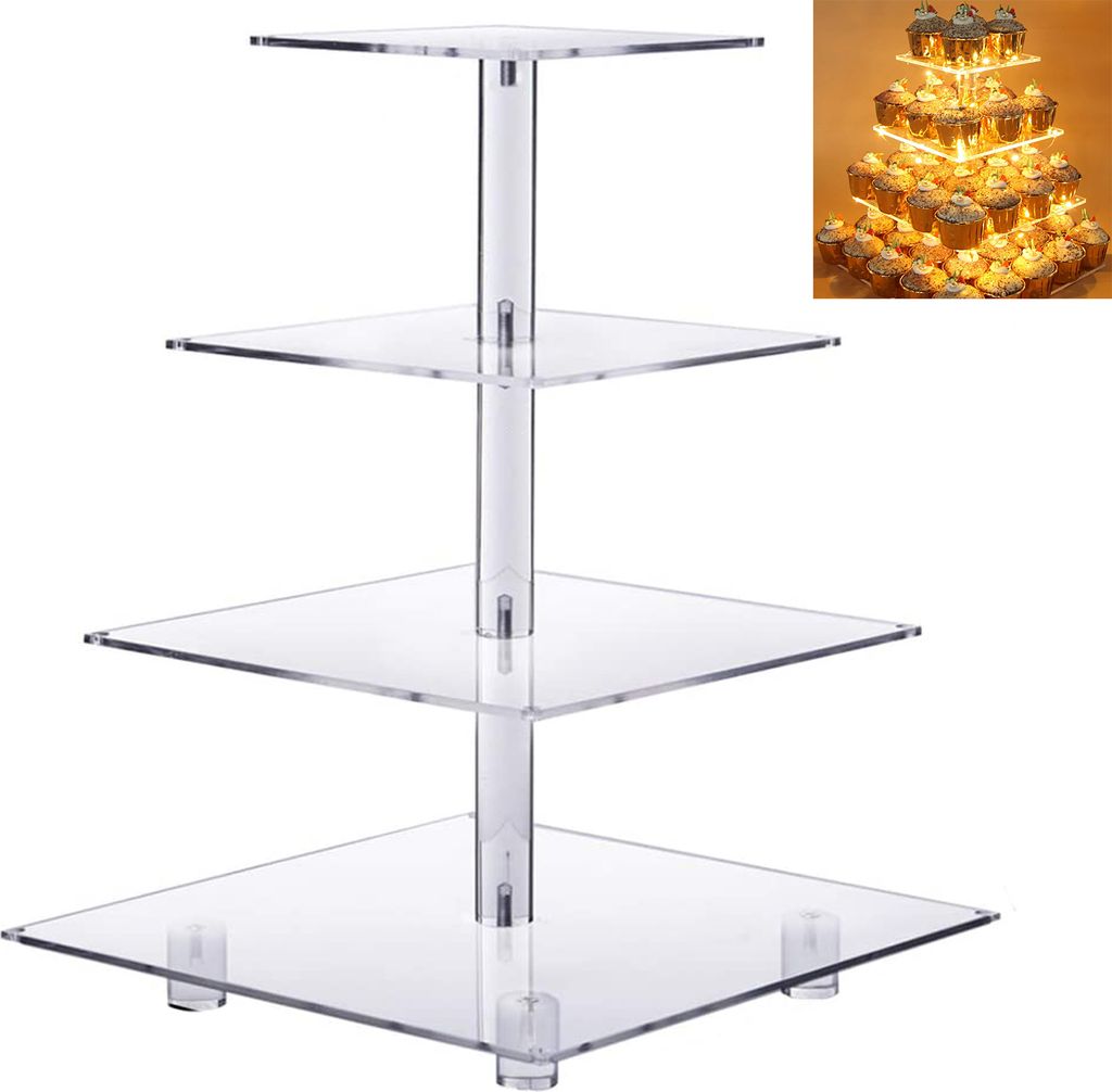 4 Ebenen LED LED Light String Cupcake Acryl -Displayhalter -Stand Party Dekoration-Warmweißes Licht