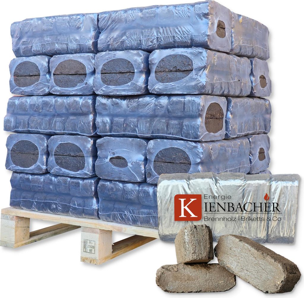 300 kg Torf Briketts Hartholzbriketts Torfkohle Naturkohle aus hochreinem Torf | 30 x 10 kg Torfbrikett auf Palette | Energie Kienbacher