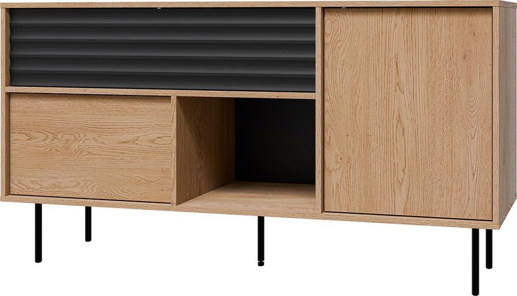 Buffet Astra mit 1 Schublade und 2 Türen, Holzoptik und Schwarz, 151.5cm