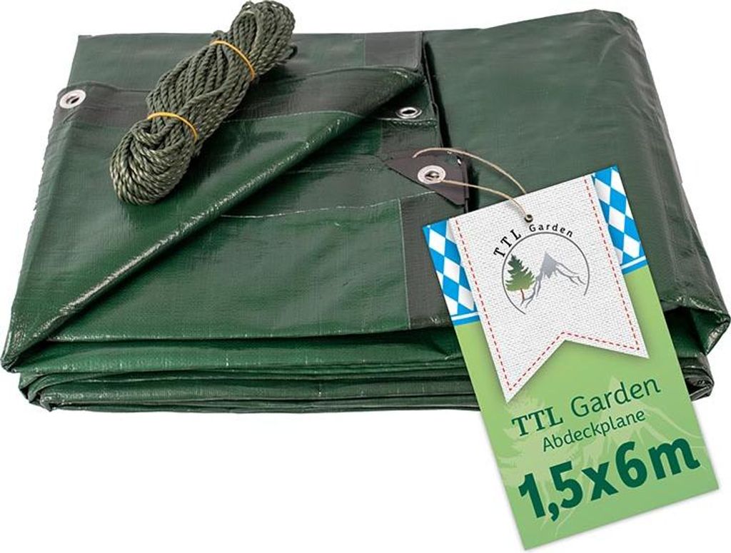 TTL Garden Premium Abdeckplane 1,5x6m 210g/m² grün + 17m Produktbild 