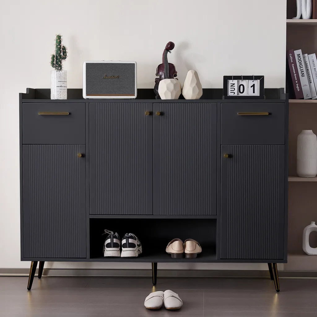 Commode à Chaussures Design Noir et Or avec Grand Volume de Rangement
