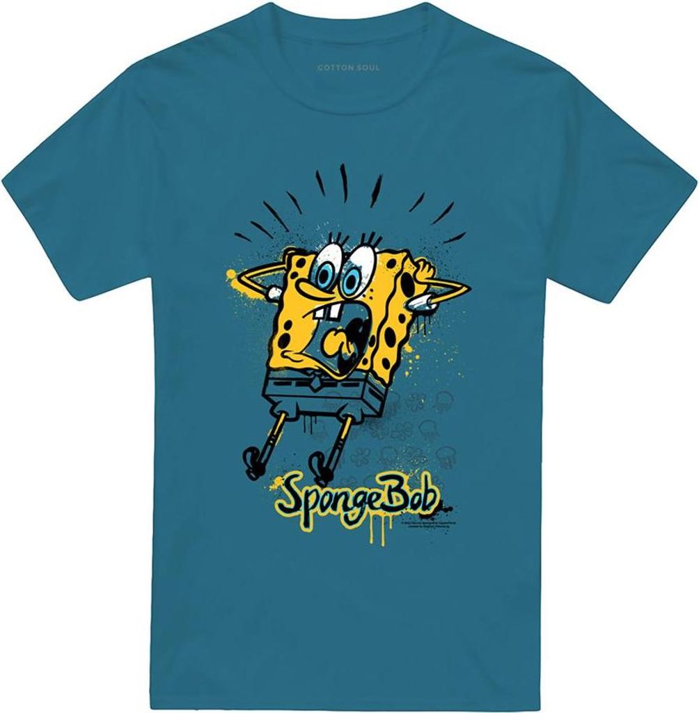 SpongeBob SquarePants - "Shocking!" T-Shirt für Herren TV6609 (S) (Graublau)