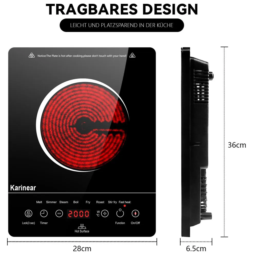 Table de cuisson noire multifonctionnelle design portable ultra fin - 4