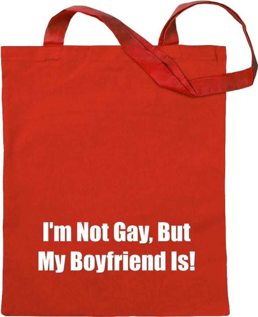 Kiwistar - Baumwolltasche - rot - I'm not Gay, but My Boyfriend - Tragetasche Stoffbeutel Umhängetasche Langer Henkel