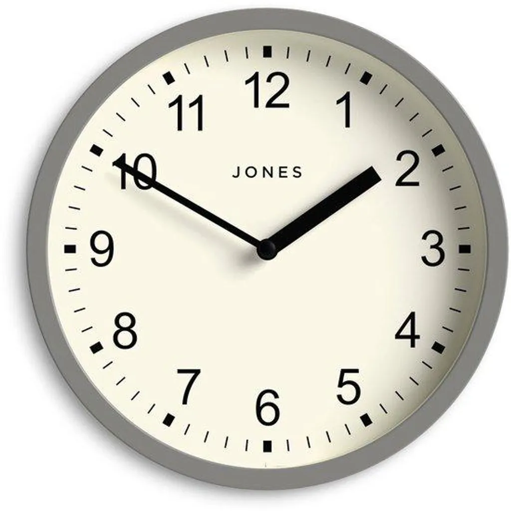 Horloge murale grise silencieuse 20 cm - Grand cadran très lisible