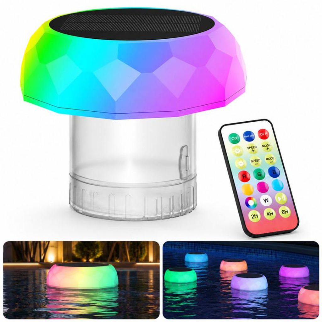Solar Chlor Dosierer Pool 2-in-1 LED Schwimmer, Poolpflege Produktbild 