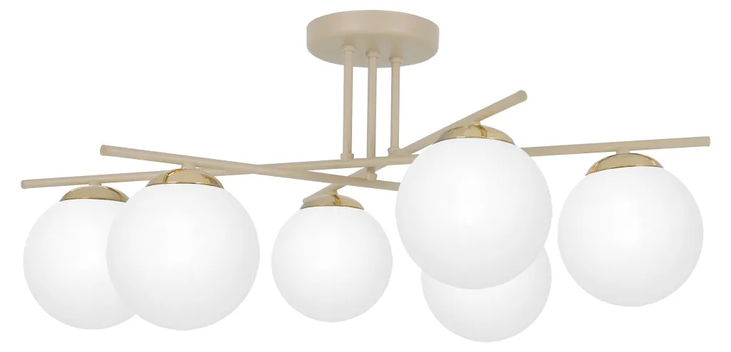 Luminaire de plafond design à 6 globes en verre dépoli beige SAVIA
