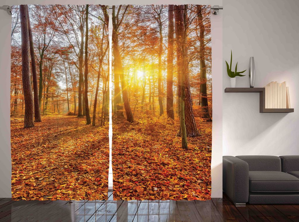 ABAKUHAUS Natur Rustikaler Gardine, Foggy Sonnenuntergang Sunbeams, Schlafzimmer Kräuselband Vorhang mit Schlaufen und Haken, 280 x 175 cm, Orange...