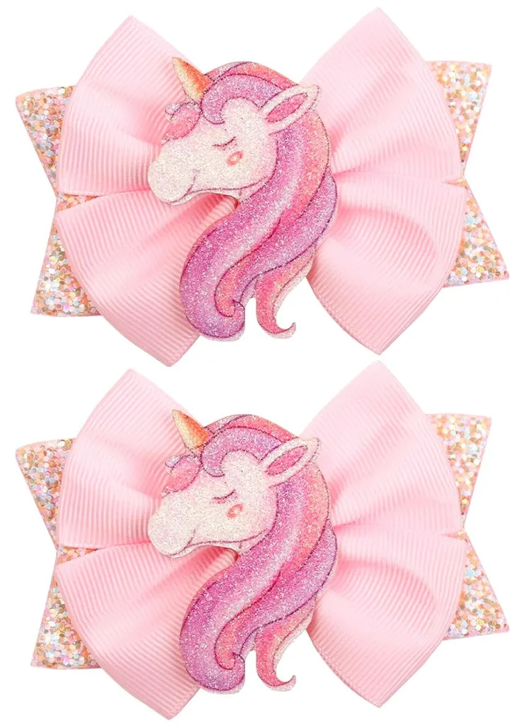 Accessoires cheveux licorne pour tout-petits - Barrettes roses à paillettes