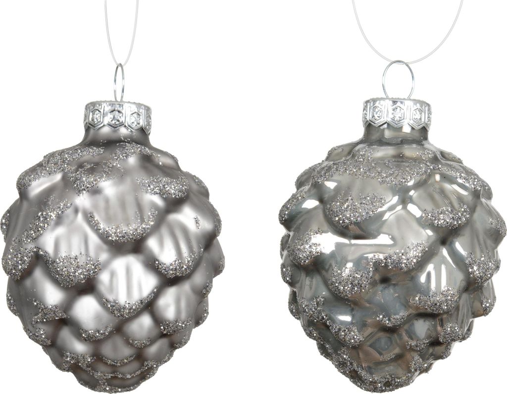 Christbaumschmuck Zapfen 7cm Glas 6 Stück - Zart Grau Produktbild 