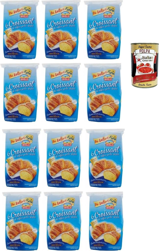Divella Croissant Classico, Croissants mit weicher Blätterteig, 12x 240g Packung, Jede Packung enthält 6 Croissants + Italian Gourmet polpa 400g