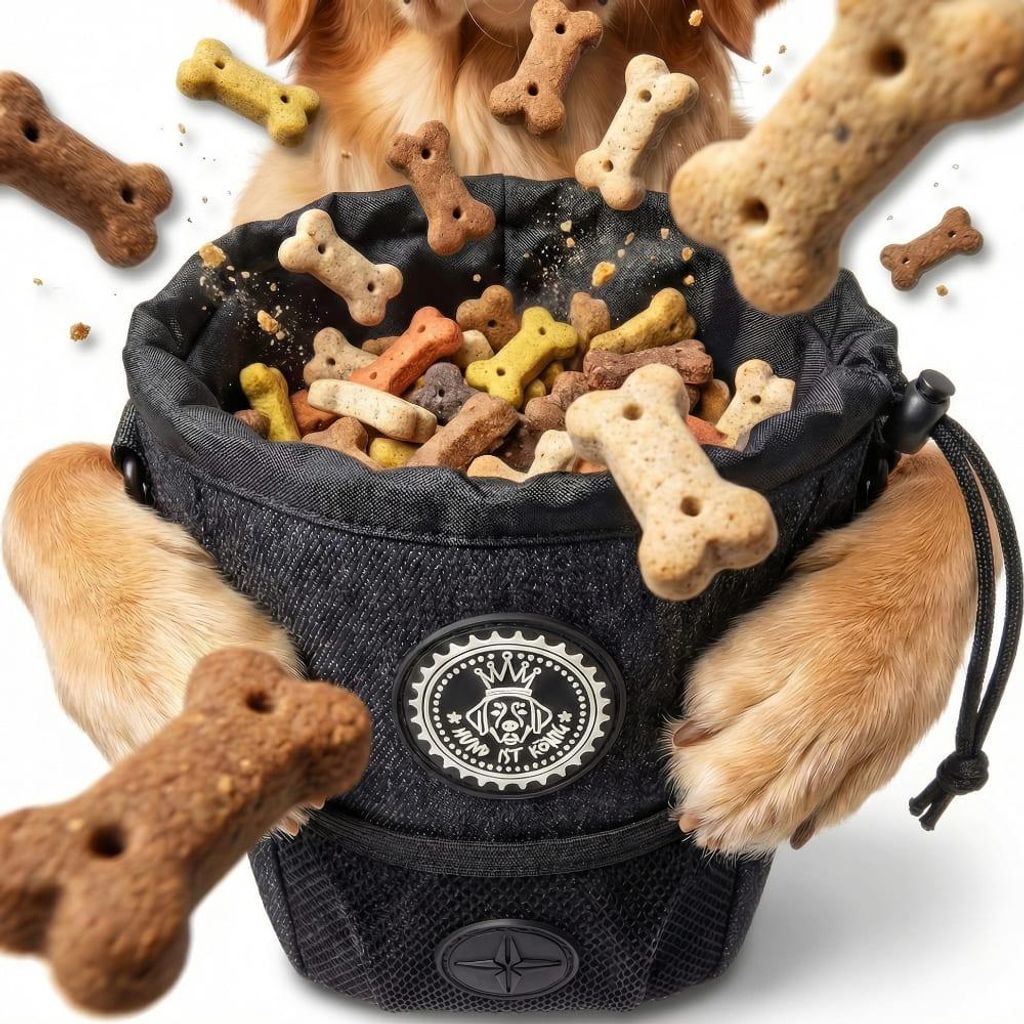 HUND IST KÖNIG kompakter Hunde Futterbeutel, robuste Leckerlitasche fürs Training & Gassigehen, schnelles belohnen - mit Kotbeutelspender