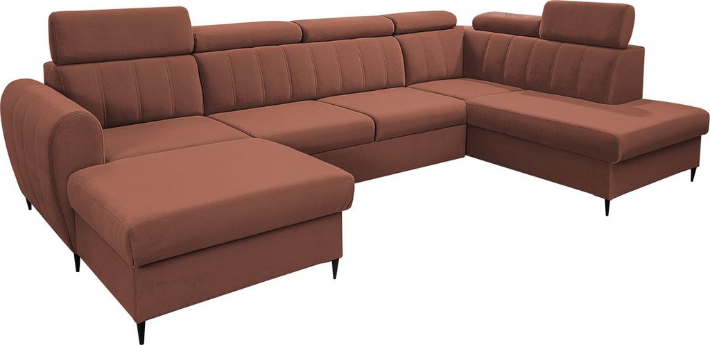 MIRJAN24 Wohnlandschaft Forio XL, Eckcouch mit Bettkasten und Schlaffunktion, Einstellbare Kopfstützen, Schwarze Metallfüße (Farbe: Kronos 29, S...