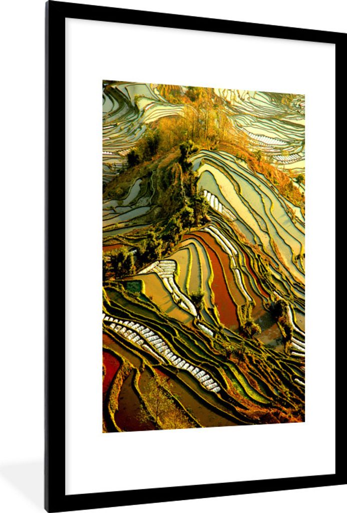 MuchoWow Gerahmtes Poster Schöne Farbpalette von Reisfeldern in China 60x90 cm - Poster mit Schwarzem Bilderrahmen Wandposter Rahmen Foto Bilder...